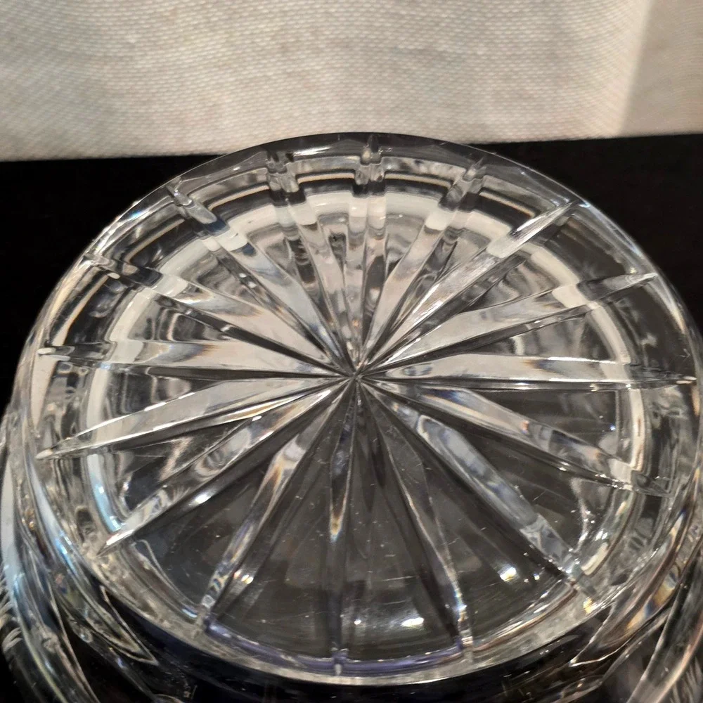 Vintage Pinwheel Cut Crystal Glass Serving Bowl Ice Bucket Scalloped Rim Heavy